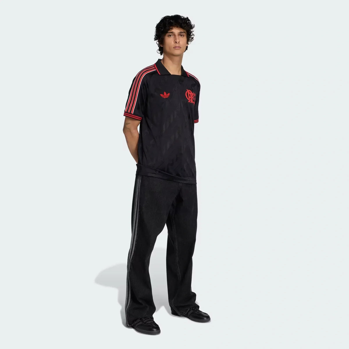 Flamengo 2026 lifestyle jersey in black - full outfit, worn by model
