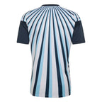 Argentina pre-match jersey World Cup 2026, back view of the striped navy and celeste shirt