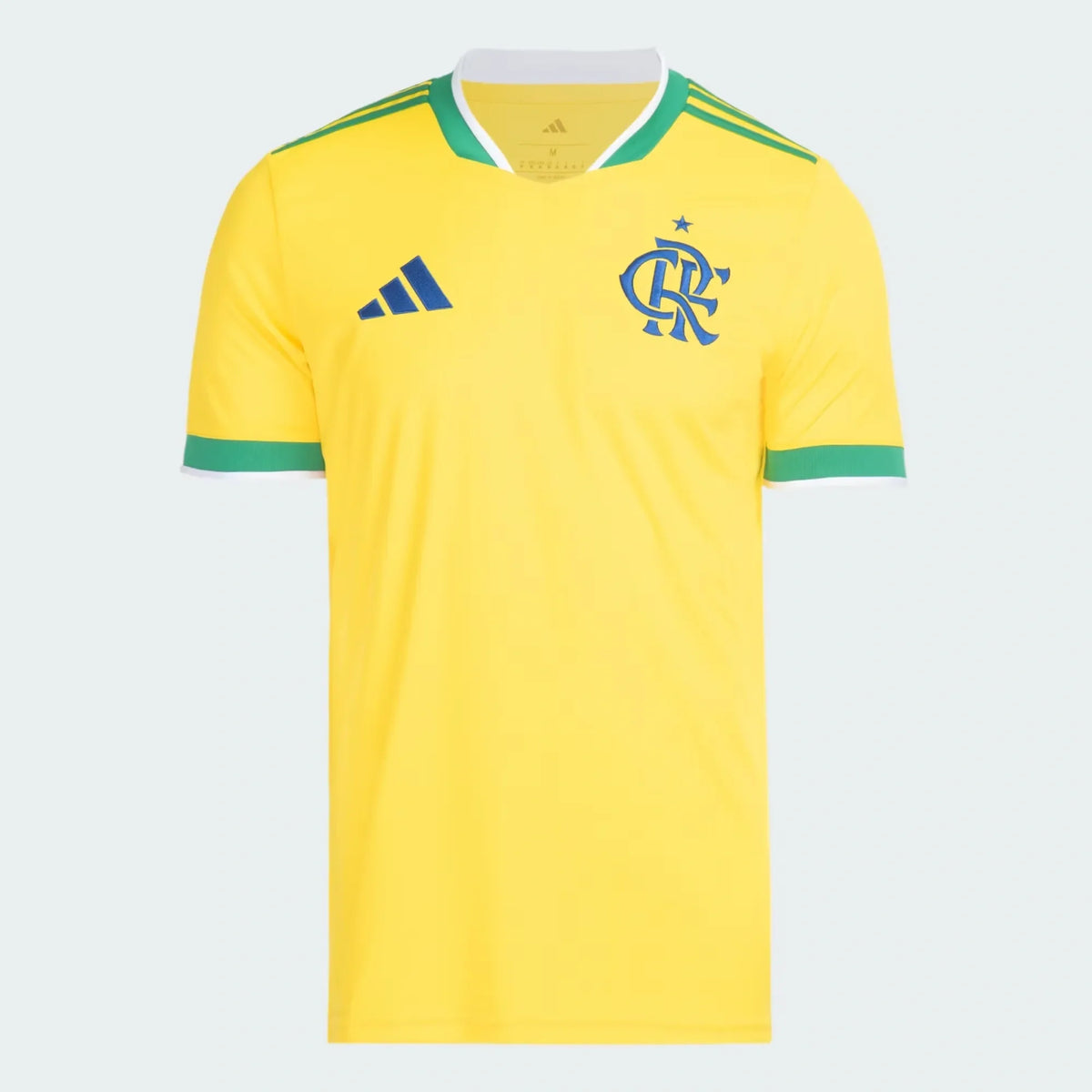 Flamengo 2026 Brazil edition jersey in yellow with green trim and blue crest - front