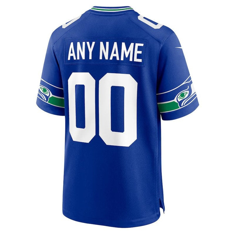 Seattle Seahawks – personalisiertes königsblaues Throwback-NFL-Trikot